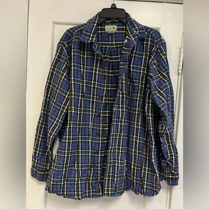 LL Bean Shirt Mens XL Blue Black Red Plaid Long Sleeve Button Down Flannel